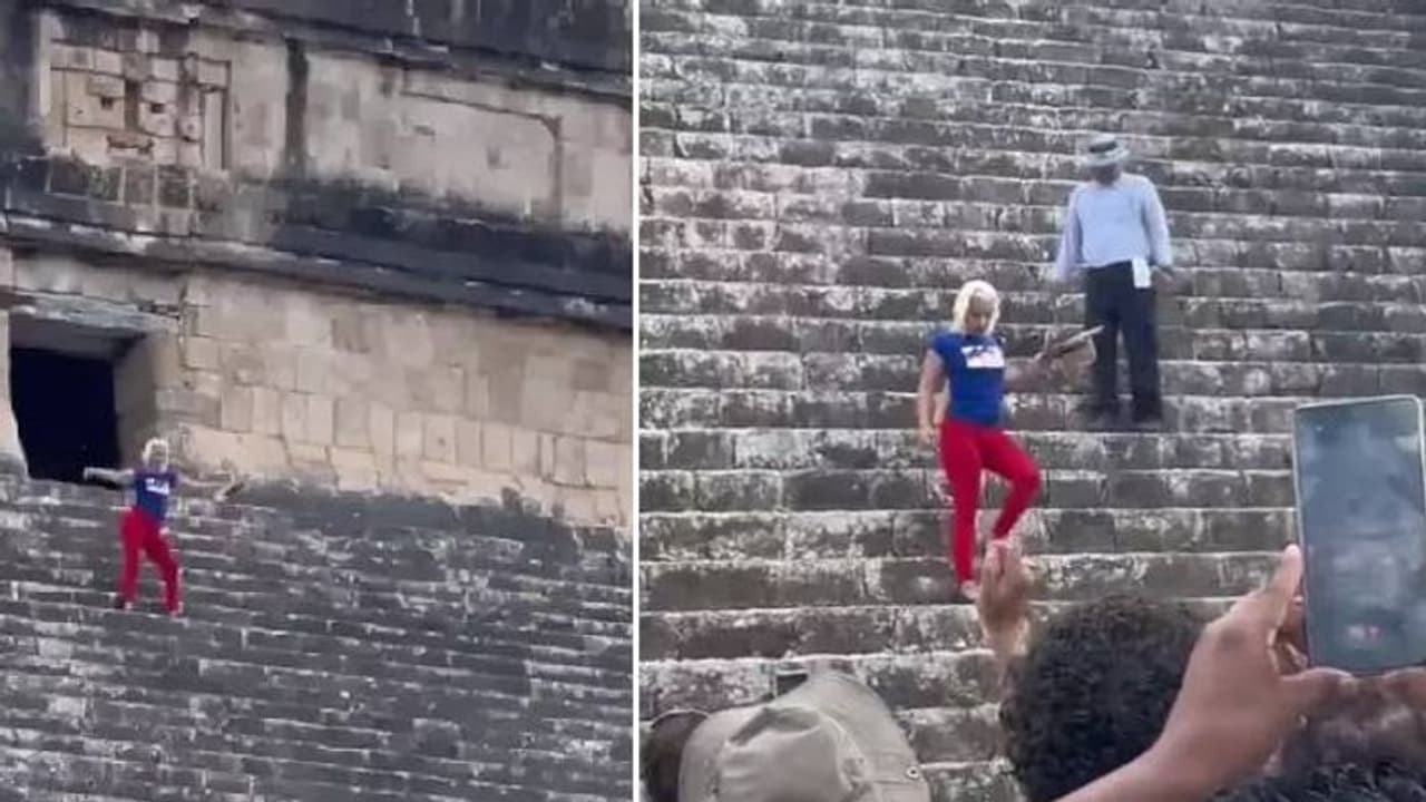 മായൻ പിരമിഡിൽ കയറി, ഡാൻസ് ചെയ്തു, വിനോദസഞ്ചാരിയായ സ്ത്രീക്ക് നേരെ ജനക്കൂട്ട ആക്രമണം