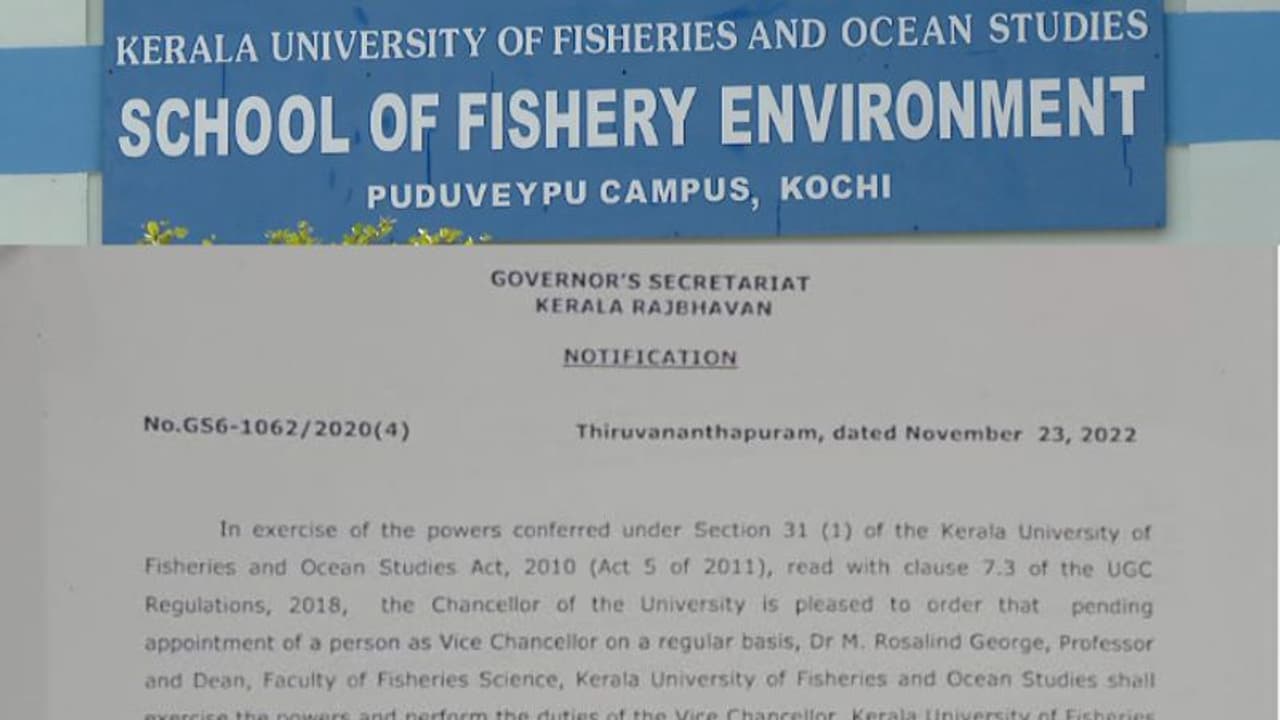 ഡോ.എം.റോസലിന്ഡ് ജോര്ജ് കുഫോസ് ആക്ടിങ് വിസി,റിജിജോണിന്റെ നിയമനം റദ്ദാക്കിയ സാഹചര്യത്തില് ഗവര്ണറുടെ ഉത്തരവ് ഡോ.എം.റോസലിന്ഡ് ജോര്ജ് കുഫോസ് ആക്ടിങ് വിസി,റിജിജോണിന്റെ നിയമനം റദ്ദാക്കിയ സാഹചര്യത്തില് ഗവര്ണറുടെ ഉത്തരവ്