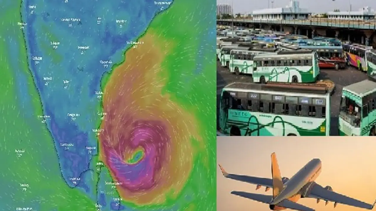 மாண்டஸ் புயல் எச்சரிக்கை எதிரொலி… அரசு பேருந்துகள் இயங்காது… விமான சேவையிலும் மாற்றம்!! மாண்டஸ் புயல் எச்சரிக்கை எதிரொலி… அரசு பேருந்துகள் இயங்காது… விமான சேவையிலும் மாற்றம்!!