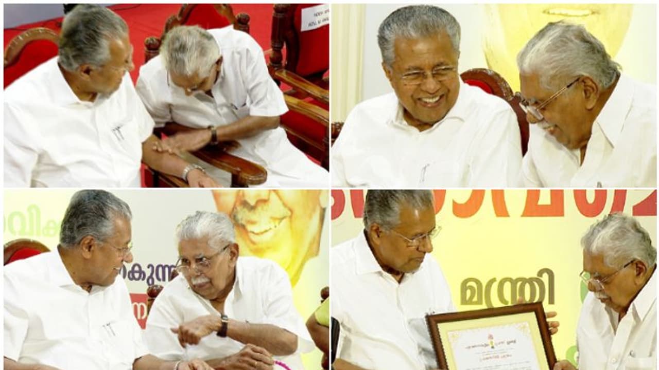 ഏറെക്കാലത്തിന് ശേഷം വയലാർ രവി പൊതുവേദിയിൽ; ചേർത്ത് പിടിച്ച് സ്നേഹം പങ്കിട്ട് മുഖ്യമന്ത്രി, ഒരു മനോഹര കാഴ്ച !