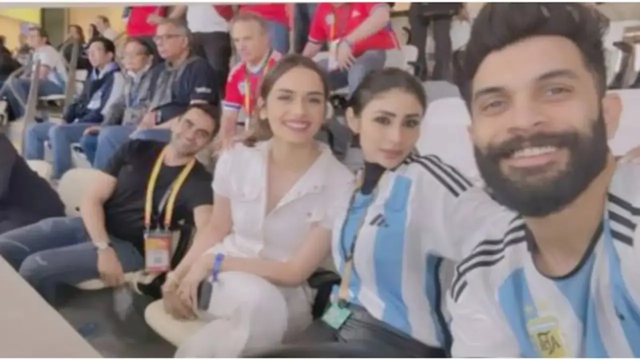 FIFA World Cup: Mouni Roy, Suraj Nambiar Cheer for Argentina with Manushi Chhillar and Nikhil Kamath FIFA World Cup: Mouni Roy, Suraj Nambiar Cheer for Argentina with Manushi Chhillar and Nikhil Kamath