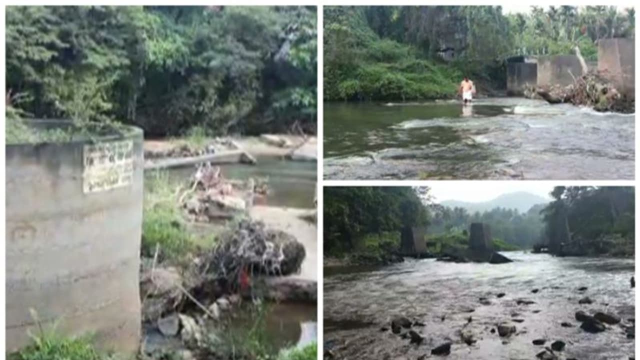 പാലം തകർന്നുതന്നെ, ആദിവാസികൾ പുറംലോകത്തെത്താൻ പുഴയിലൂടെ നടക്കണം; സാമ്പത്തിക പ്രതിസന്ധിയെന്ന് അധികൃതർ പാലം തകർന്നുതന്നെ, ആദിവാസികൾ പുറംലോകത്തെത്താൻ പുഴയിലൂടെ നടക്കണം; സാമ്പത്തിക പ്രതിസന്ധിയെന്ന് അധികൃതർ