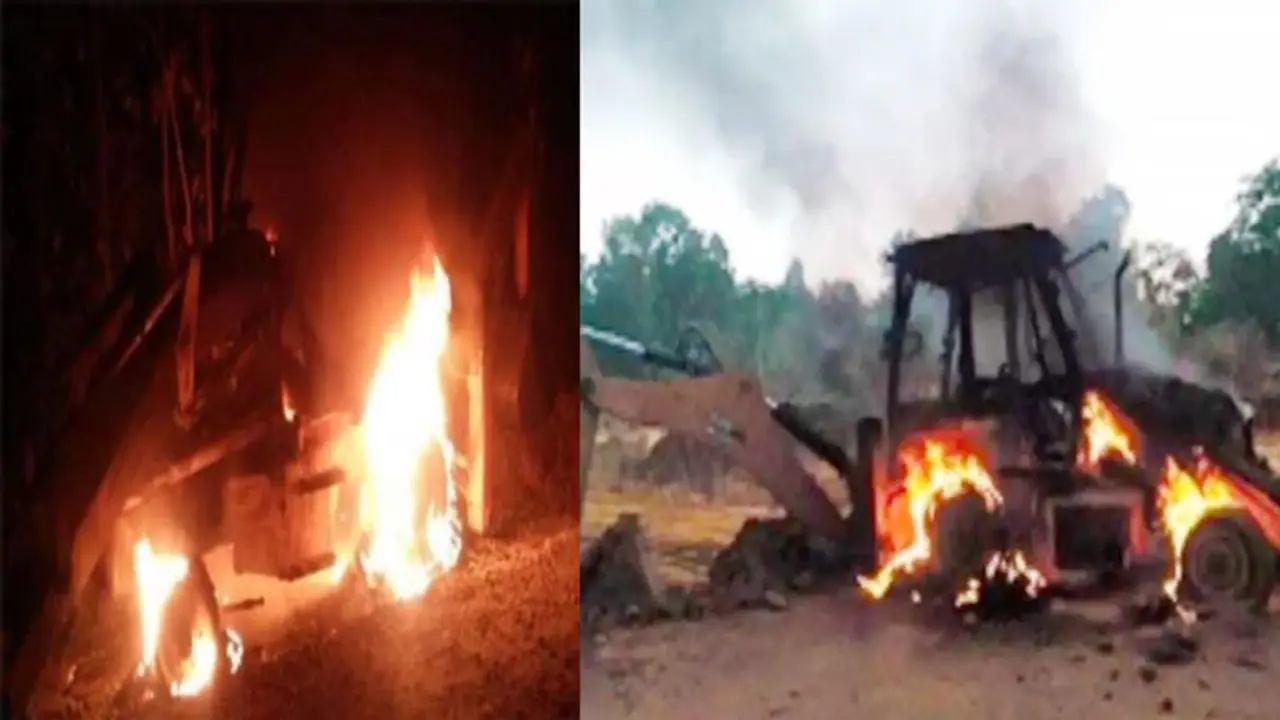चतरा में रोड कंस्ट्रक्शन साइड पर माओवादियों का उत्पात, जेसीबी ट्रैक्टर में लगाई आग, इस वजह से किया हमला