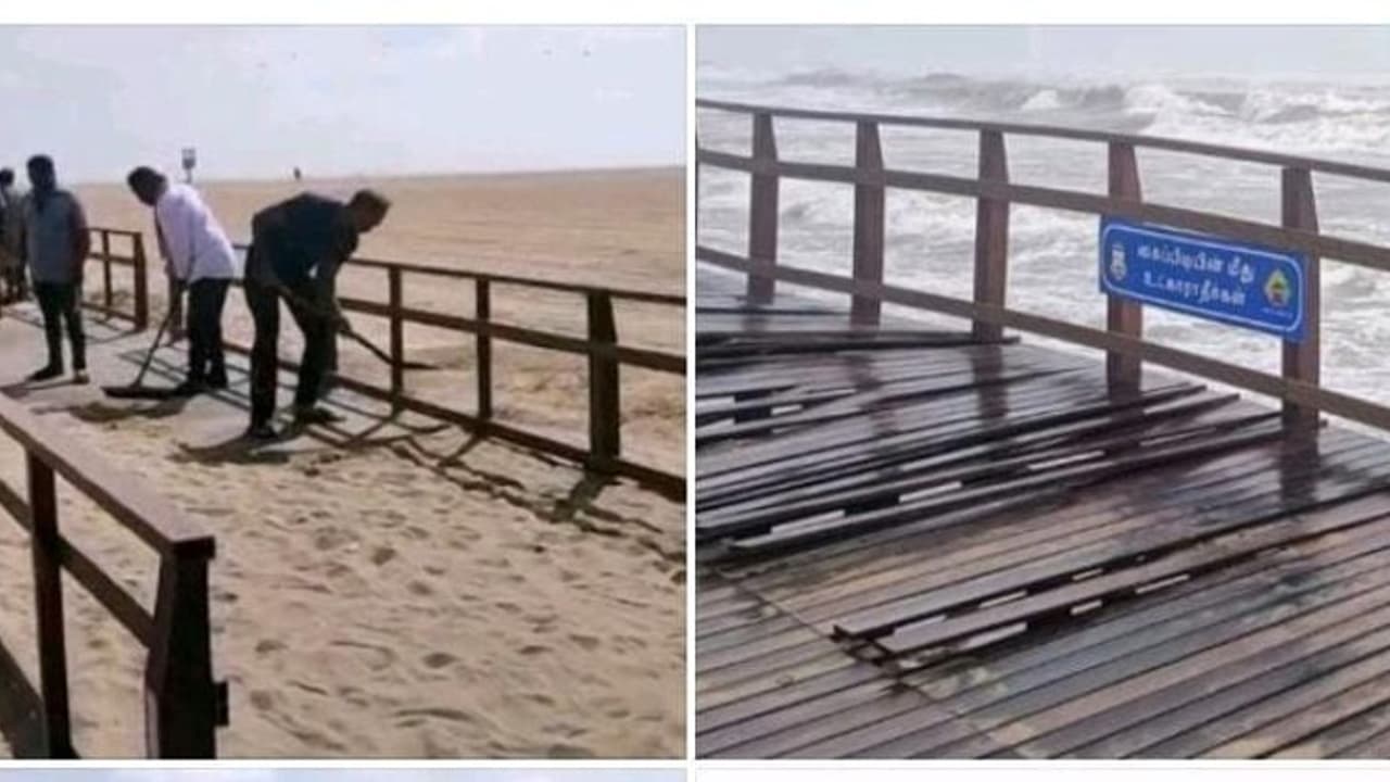 புயலால் சேதமடைந்த மாற்றுத்திறனாளிகளுக்கான மரப்பாதை..! சீரமைக்கும் பணி தீவிரம்.! நாளை மீண்டும் திறக்கப்படுகிறது புயலால் சேதமடைந்த மாற்றுத்திறனாளிகளுக்கான மரப்பாதை..! சீரமைக்கும் பணி தீவிரம்.! நாளை மீண்டும் திறக்கப்படுகிறது