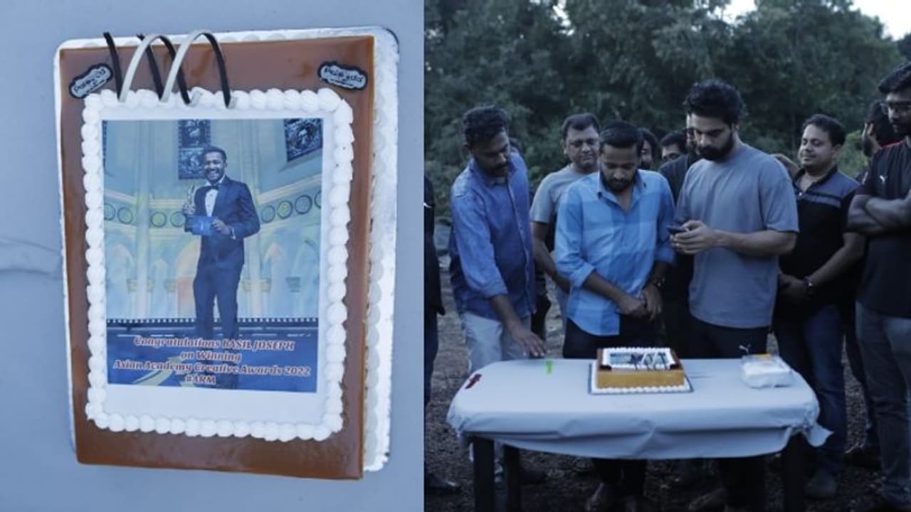 ഏഷ്യൻ അക്കാദമി അവാർഡ്; 'അജയൻ്റെ രണ്ടാം മോഷണ'ത്തിന്റെ സെറ്റിൽ ആഘോഷിച്ച് ബേസിൽ 