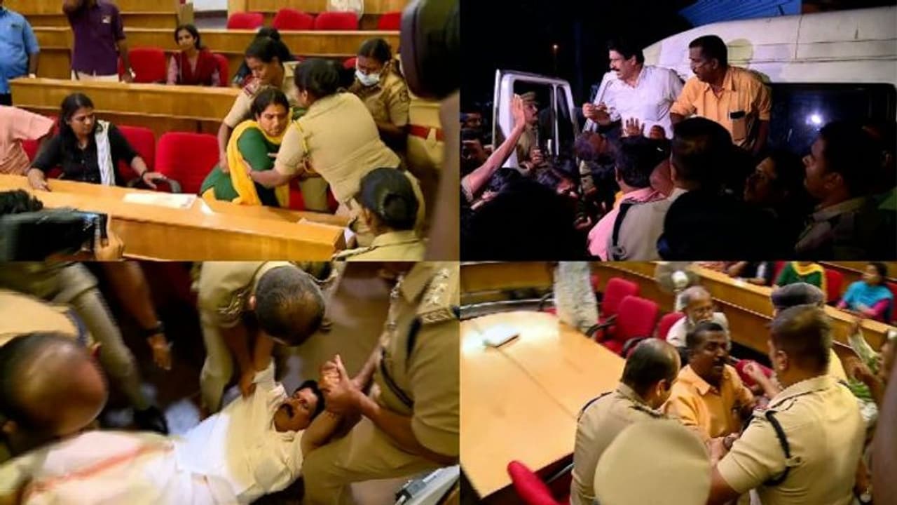 തിരുവനന്തപുരം നഗരസഭയിൽ രാപ്പകൽ സമരം നടത്തിയ ബിജെപി കൗണ്സിലര്മാരെ അറസ്റ്റ് ചെയ്തു നീക്കി പൊലീസ് തിരുവനന്തപുരം നഗരസഭയിൽ രാപ്പകൽ സമരം നടത്തിയ ബിജെപി കൗണ്സിലര്മാരെ അറസ്റ്റ് ചെയ്തു നീക്കി പൊലീസ്