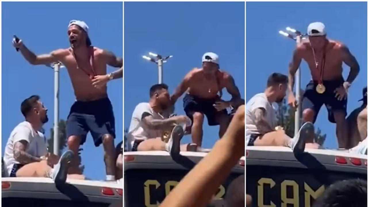 ബസിന് മുകളില്‍ ഡി പോളിന്‍റെ സാഹസിക ആഘോഷം; മെസി ഒന്ന് നോക്കി, എന്തോ പറഞ്ഞു; പിന്നെ കണ്ടത്!