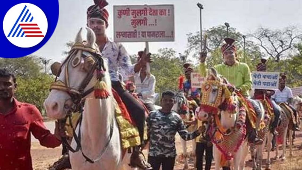 ಮದುವೆಯಾಗಲು ಹುಡುಗಿ ಸಿಗುತ್ತಿಲ್ಲ! ಜಿಲ್ಲಾಧಿಕಾರಿ ಕಚೇರಿಗೆ ಯುವಕರ ಕುದುರೆ ಪರೇಡ್ ಮದುವೆಯಾಗಲು ಹುಡುಗಿ ಸಿಗುತ್ತಿಲ್ಲ! ಜಿಲ್ಲಾಧಿಕಾರಿ ಕಚೇರಿಗೆ ಯುವಕರ ಕುದುರೆ ಪರೇಡ್