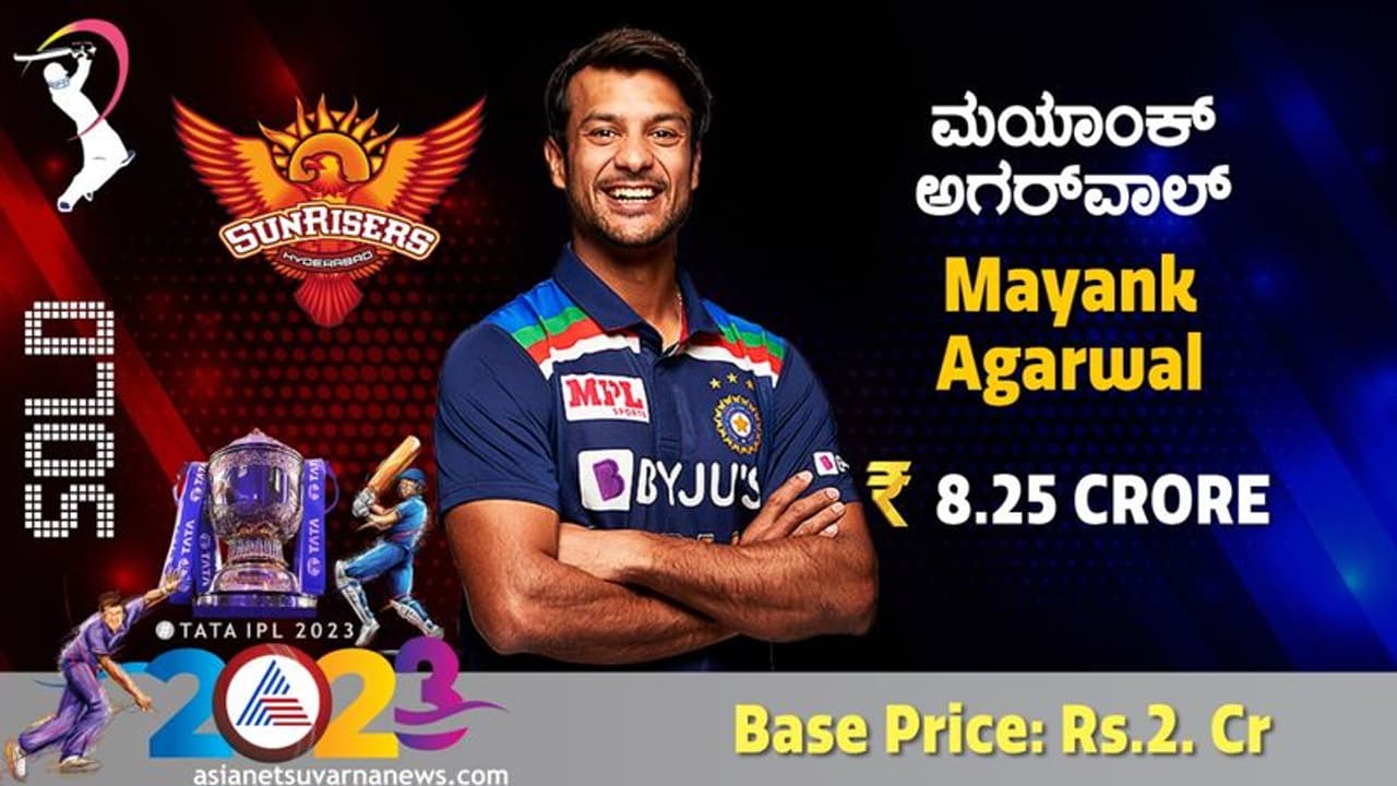 IPL Auction 2023 ಕನ್ನಡಿಗ ಮಯಾಂಕ್ಗೆ ಢಬಲ್ ಧಮಾಕ, 8.25 ಕೋಟಿ ಮೊತ್ತಕ್ಕೆ ಸನ್ರೈಸರ್ಸ್ ಪಾಲು! IPL Auction 2023 ಕನ್ನಡಿಗ ಮಯಾಂಕ್ಗೆ ಢಬಲ್ ಧಮಾಕ, 8.25 ಕೋಟಿ ಮೊತ್ತಕ್ಕೆ ಸನ್ರೈಸರ್ಸ್ ಪಾಲು!