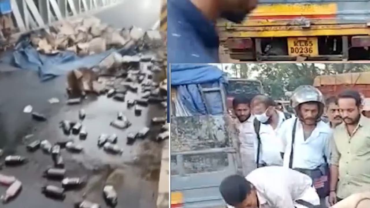 ಲಾರಿಯಿಂದ ಬಿದ್ದ ಮದಿರೆಗಾಗಿ ಮುಗಿಬಿದ್ದ ಜನ... ವಿಡಿಯೋ ವೈರಲ್