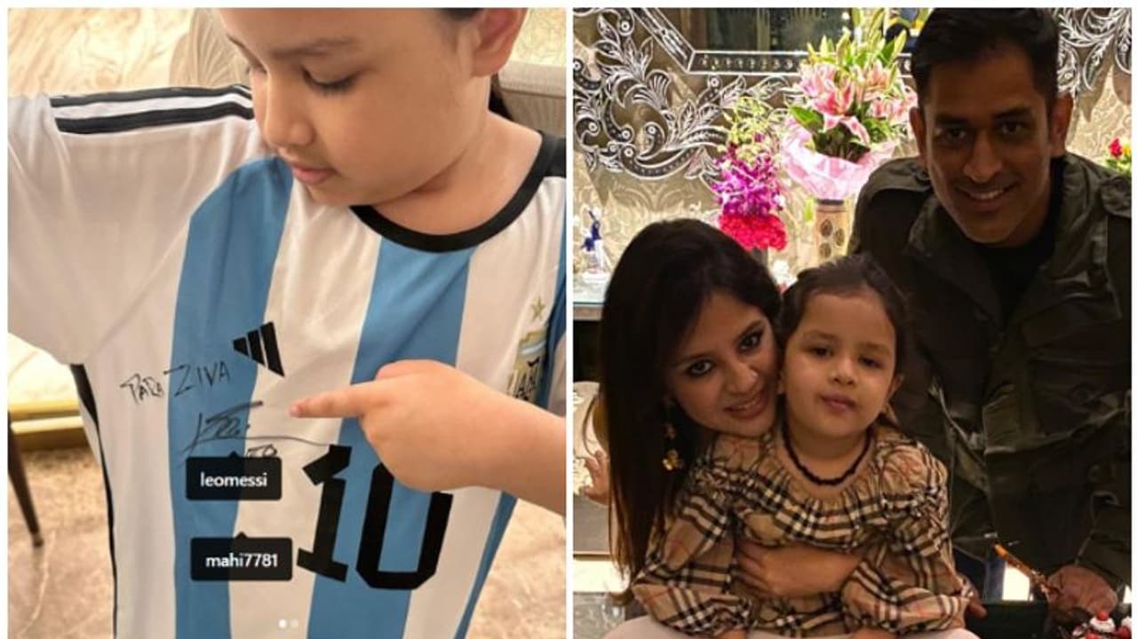 'സിവ മോൾക്ക് മെസി മാമന്റെ സമ്മാനം'; അർജന്റൈൻ നായകൻ ഒപ്പിട്ട ജഴ്സിയുമായി ധോണിയുടെ മകൾ, ചിത്രം വൈറൽ