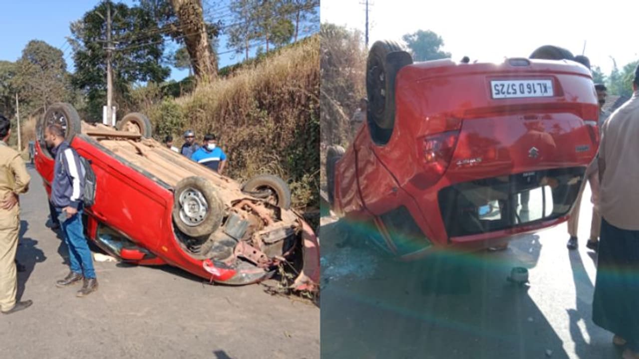 തലപ്പുഴയില്‍ നിയന്ത്രണം വിട്ട കാര്‍ വൈദ്യുതി പോസ്റ്റിലിടിച്ചു, തലകീഴായി മറിഞ്ഞു; 2 പേര്‍ക്ക് പരിക്ക്