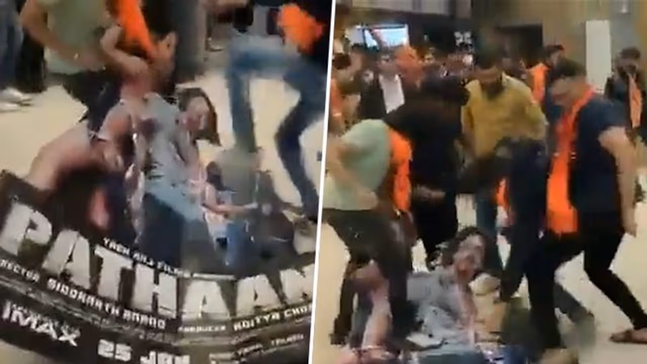 Activists of VHP, Bajrang Dal tear posters of 'Pathaan' at Ahmedabad mall Activists of VHP, Bajrang Dal tear posters of 'Pathaan' at Ahmedabad mall