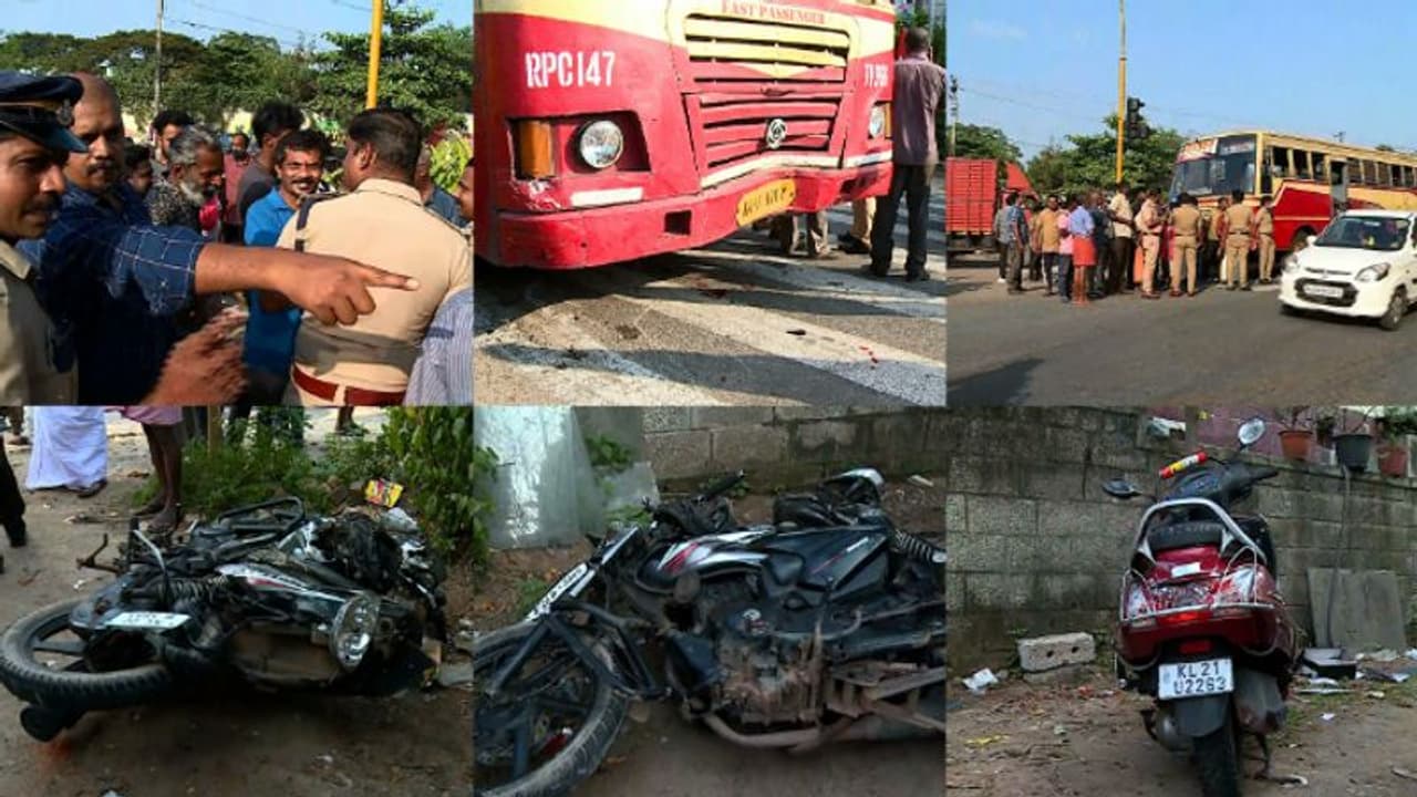 തിരുവനന്തപുരത്ത് കെഎസ്ആർടിസി ബൈക്കുകളിൽ ഇടിച്ചു; ഡ്രൈവർ മദ്യപിച്ചെന്ന് ആരോപണം തിരുവനന്തപുരത്ത് കെഎസ്ആർടിസി ബൈക്കുകളിൽ ഇടിച്ചു; ഡ്രൈവർ മദ്യപിച്ചെന്ന് ആരോപണം