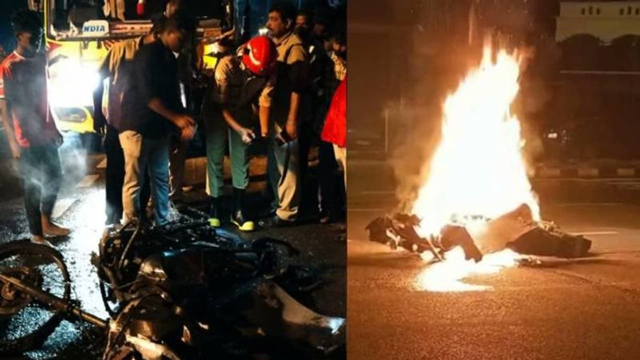 തിരുവനന്തപുരത്ത് വാഹനാപകടത്തിൽ യുവാവിന് ദാരുണാന്ത്യം, വലിച്ചിഴച്ച ബൈക്കിന് തീപിടിച്ചു