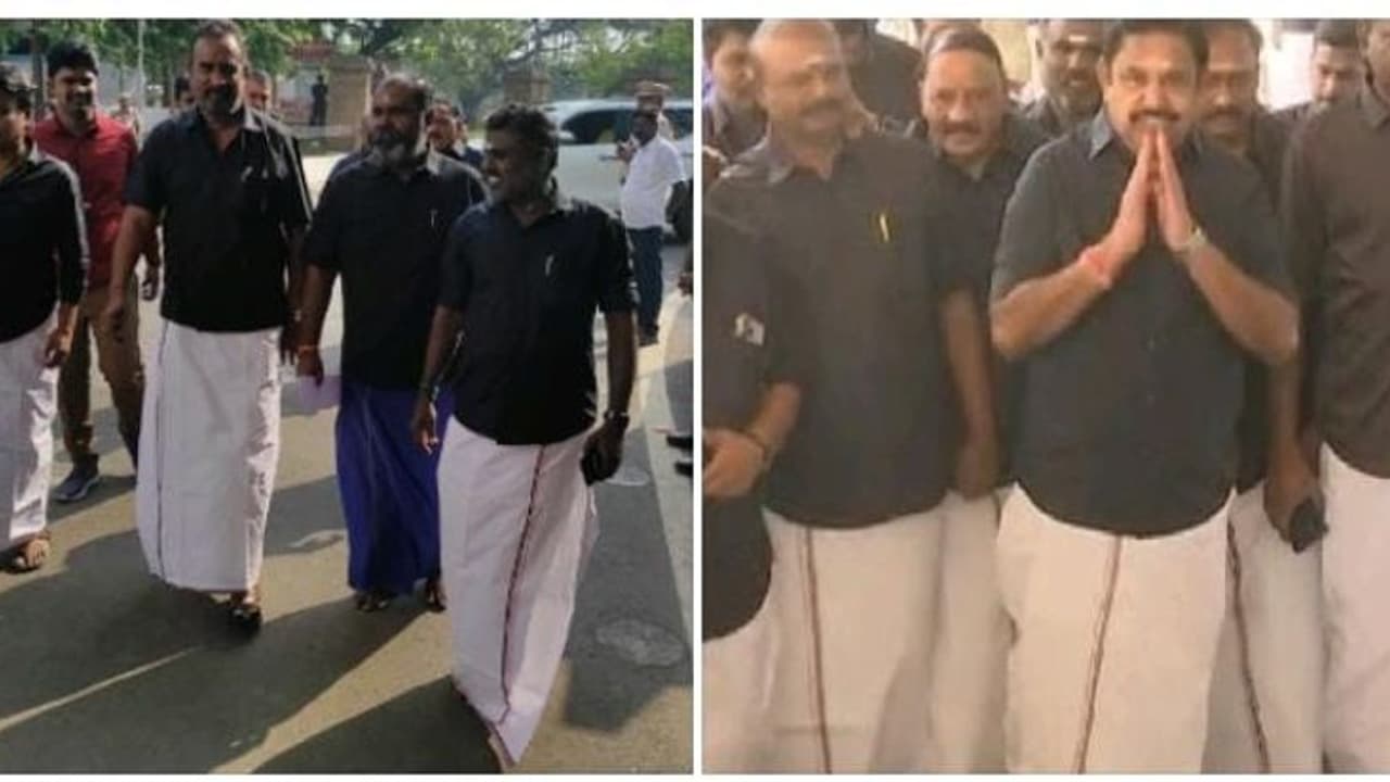 ஓபிஎஸ்க்கு இருக்கை ஒதுக்கியதற்கு எதிர்ப்பு.!சட்டப்பேரவைக்கு கருப்பு சட்டை அணிந்து வந்து கெத்து காட்டும் அதிமுக ஓபிஎஸ்க்கு இருக்கை ஒதுக்கியதற்கு எதிர்ப்பு.!சட்டப்பேரவைக்கு கருப்பு சட்டை அணிந்து வந்து கெத்து காட்டும் அதிமுக