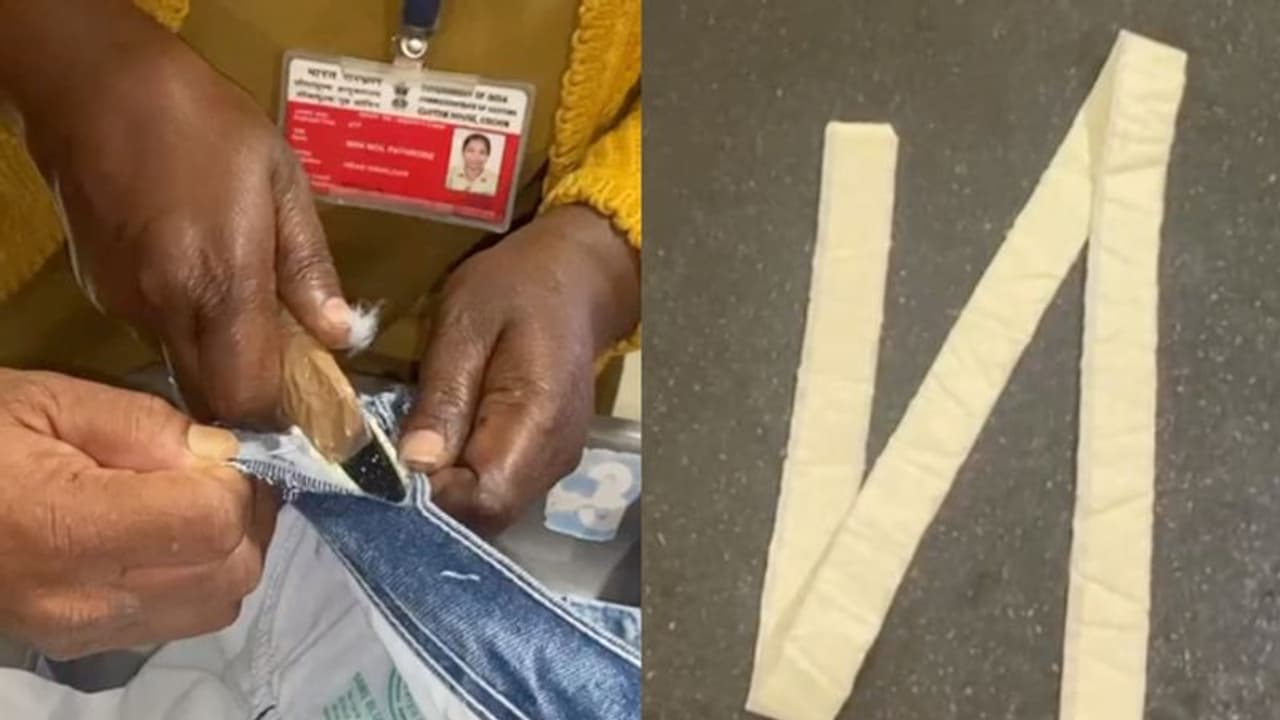 സ്വർണ്ണം അരപ്പട്ട രൂപത്തിലാക്കി, ജീൻസിനുള്ളിൽ തുന്നി വച്ചു; മലപ്പുറം സ്വദേശി നെടുമ്പാശ്ശേരിയില് പിടിയിൽ സ്വർണ്ണം അരപ്പട്ട രൂപത്തിലാക്കി, ജീൻസിനുള്ളിൽ തുന്നി വച്ചു; മലപ്പുറം സ്വദേശി നെടുമ്പാശ്ശേരിയില് പിടിയിൽ