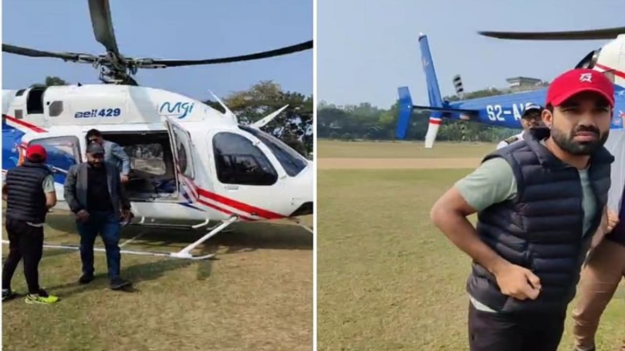 டி20 போட்டி தொடங்குவதற்கு சரியாக 1 மணி நேரத்துக்கு முன்னதாக ஹெலிகாப்டரில் வந்து இறங்கிய முகமது ரிஸ்வான்!
