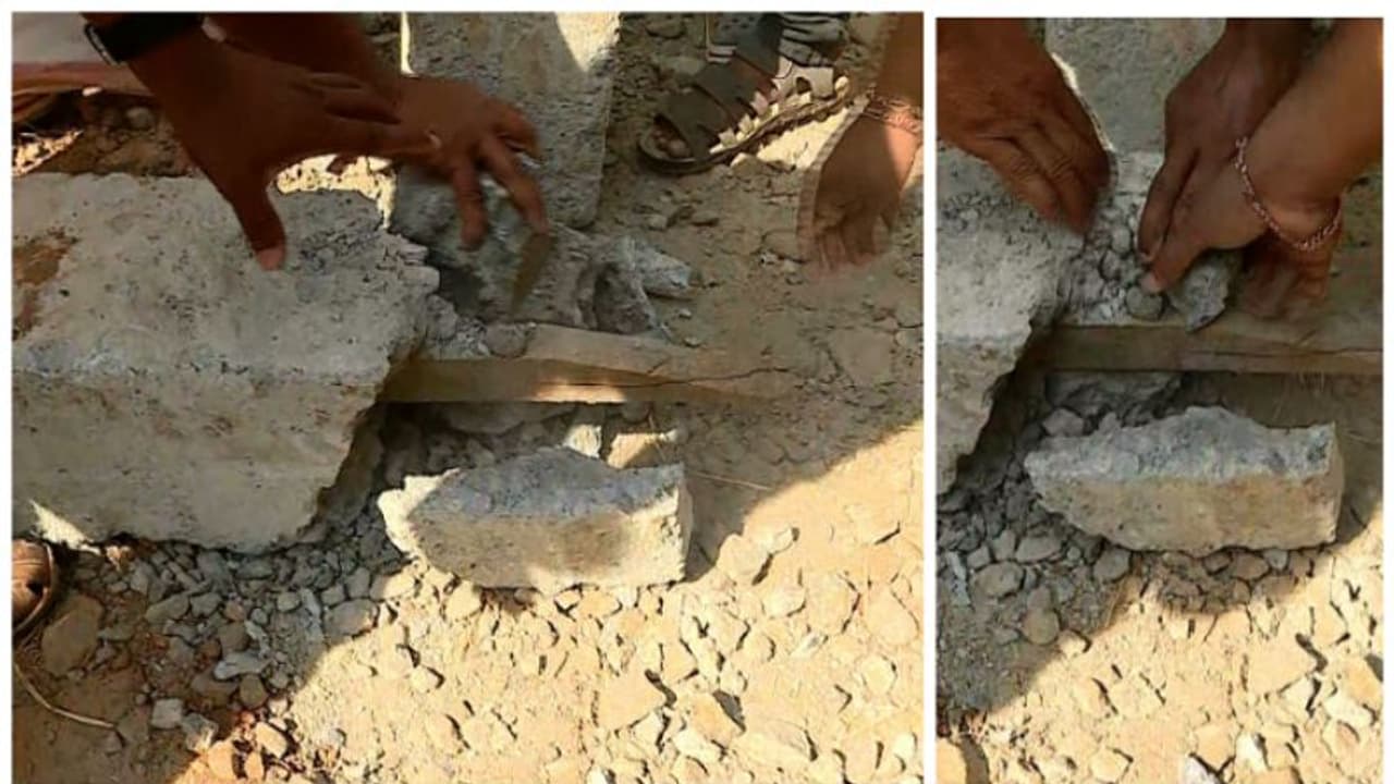 ഇരുമ്പ് കമ്പിക്ക് പകരം മരത്തടി ഉപയോഗിച്ച് കോൺഗ്രീറ്റിംഗ്, റോഡ് നിര്മ്മാണം നാട്ടുകാര് തടഞ്ഞു ഇരുമ്പ് കമ്പിക്ക് പകരം മരത്തടി ഉപയോഗിച്ച് കോൺഗ്രീറ്റിംഗ്, റോഡ് നിര്മ്മാണം നാട്ടുകാര് തടഞ്ഞു