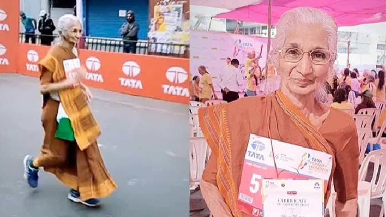മാരത്തോണിൽ സാരി ധരിച്ച് ഓടുന്ന 80 കാരി, വൈറലായി വീഡിയോ മാരത്തോണിൽ സാരി ധരിച്ച് ഓടുന്ന 80 കാരി, വൈറലായി വീഡിയോ