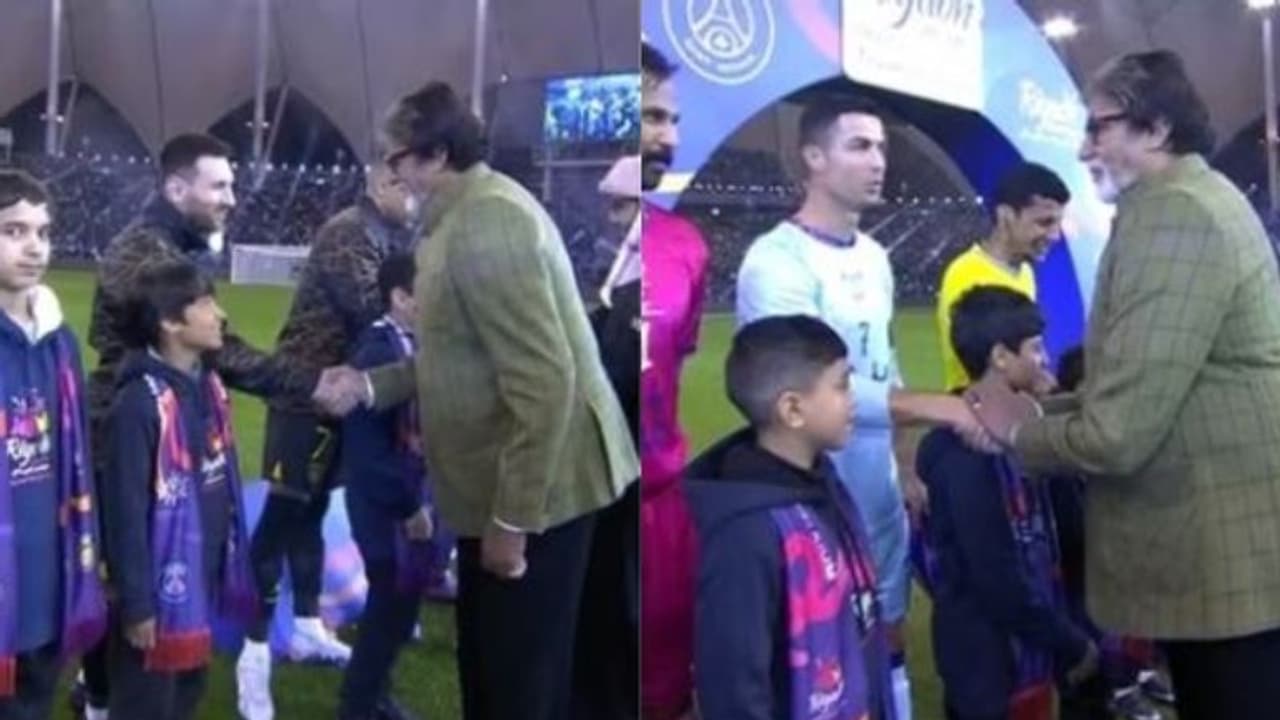 മെസിക്കും റൊണാള്ഡോയ്ക്കും എംബാപ്പെയ്ക്കും നെയ്മര്ക്കും കൈ കൊടുത്ത് അമിതാഭ് ബച്ചന്: വീഡിയോ മെസിക്കും റൊണാള്ഡോയ്ക്കും എംബാപ്പെയ്ക്കും നെയ്മര്ക്കും കൈ കൊടുത്ത് അമിതാഭ് ബച്ചന്: വീഡിയോ