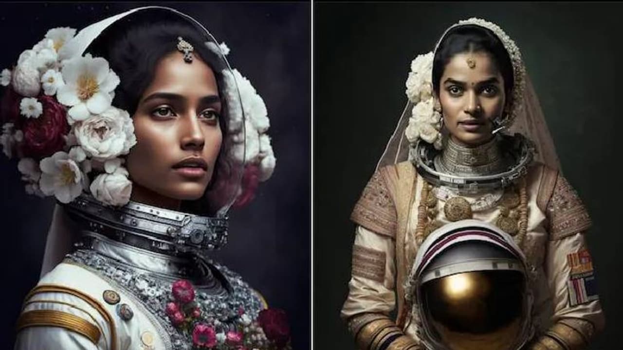 ആർട്ടിഫിഷ്യൽ ഇന്റലിജൻസിൻ്റെ സഹായത്തോടെ ബഹിരാകാശ യാത്രികരെ വധുവായി അണിയിച്ചൊരുക്കി കലാകാരൻ ആർട്ടിഫിഷ്യൽ ഇന്റലിജൻസിൻ്റെ സഹായത്തോടെ ബഹിരാകാശ യാത്രികരെ വധുവായി അണിയിച്ചൊരുക്കി കലാകാരൻ