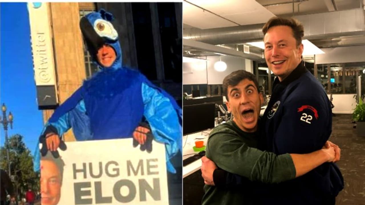 ട്വിറ്റർ ഓഫീസിന് പുറത്ത് രണ്ടുമാസത്തെ കാത്തിരിപ്പ്; യൂട്യൂബറെ കണ്ട് കെട്ടിപിടിച്ച് ഇലോൺ മസ്ക് ട്വിറ്റർ ഓഫീസിന് പുറത്ത് രണ്ടുമാസത്തെ കാത്തിരിപ്പ്; യൂട്യൂബറെ കണ്ട് കെട്ടിപിടിച്ച് ഇലോൺ മസ്ക്