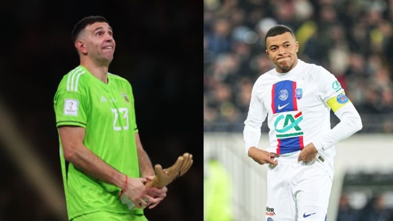 ഗോള്ഡന് ഗ്ലൗവ് നേടിയശേഷം എമിലിയാനോ മാര്ട്ടിനെസ് കാണിച്ച അശ്ലീലച്ചുവയുള്ള ആംഗ്യം അനുകരിച്ച് എംബാപ്പെ വീഡിയോ ഗോള്ഡന് ഗ്ലൗവ് നേടിയശേഷം എമിലിയാനോ മാര്ട്ടിനെസ് കാണിച്ച അശ്ലീലച്ചുവയുള്ള ആംഗ്യം അനുകരിച്ച് എംബാപ്പെ വീഡിയോ