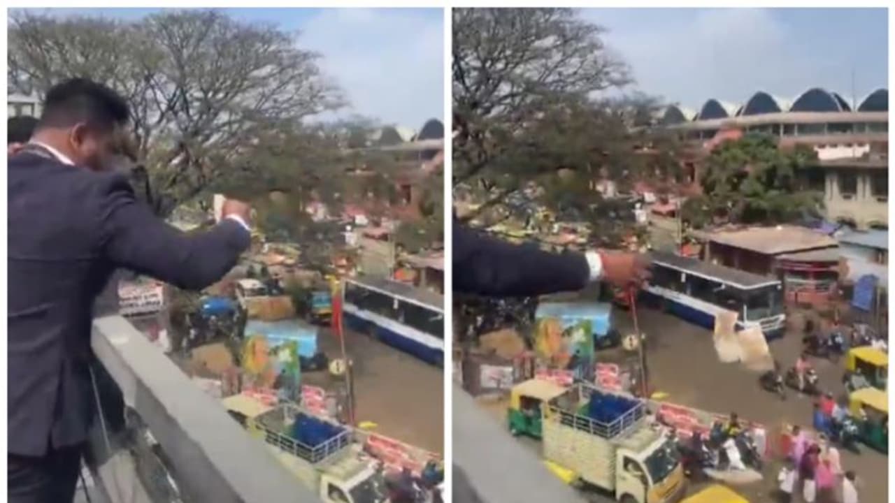 ఫ్లై ఓవర్ పై నుంచి కట్టల్లో తెచ్చిన డబ్బు వెదజల్లాడు.. అందుకోవడానికి ఎగబడ్డ జనం.. వైరల్ వీడియోలు ఇవే