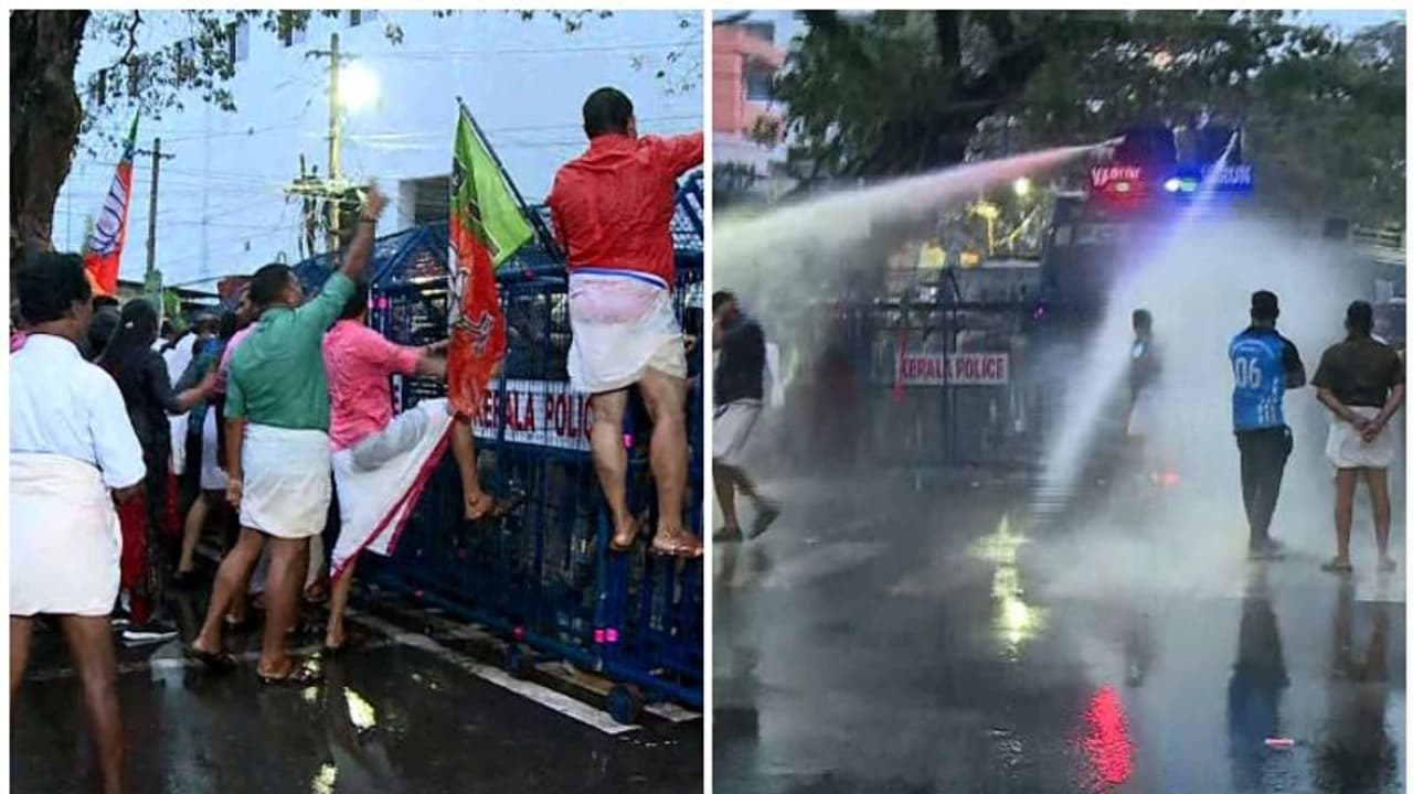 ബിബിസി ഡോക്യുമെന്ററി പ്രദർശനവേദിയിൽ ബിജെപി പ്രതിഷേധം; പൂജപ്പുരയില് സംഘർഷം, നാലാം തവണയും ജലപീരങ്കി പ്രയോഗിച്ചു ബിബിസി ഡോക്യുമെന്ററി പ്രദർശനവേദിയിൽ ബിജെപി പ്രതിഷേധം; പൂജപ്പുരയില് സംഘർഷം, നാലാം തവണയും ജലപീരങ്കി പ്രയോഗിച്ചു