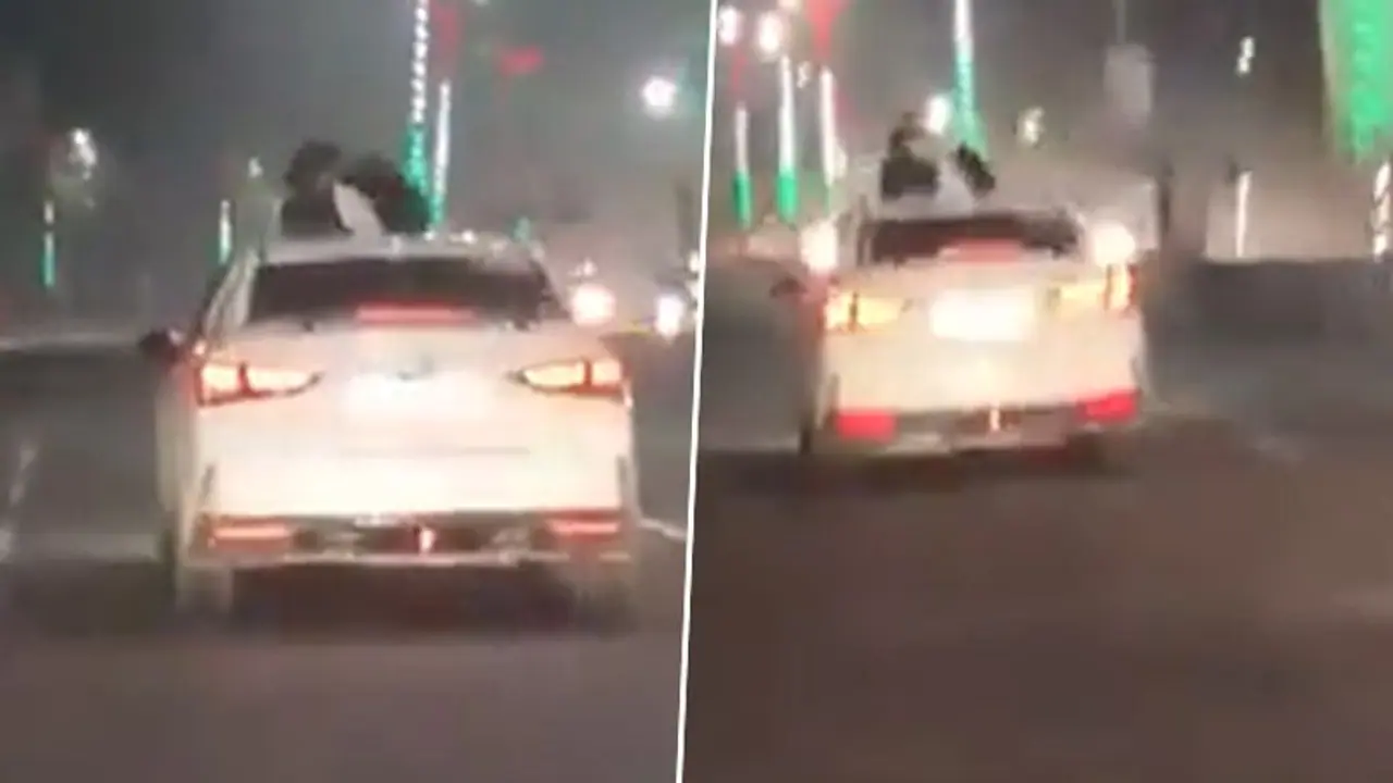 Lucknow: Couple spotted romancing on moving car's sunroof; watch viral video
