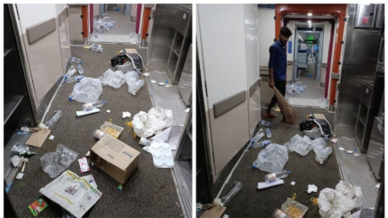 వందే భారత్ ఎక్స్ప్రెస్లో చెత్త.. ట్రైన్లో ప్లాస్టిక్ వ్యర్థాల ఫొటో వైరల్.. మండిపడుతున్న నెటిజన్లు వందే భారత్ ఎక్స్ప్రెస్లో చెత్త.. ట్రైన్లో ప్లాస్టిక్ వ్యర్థాల ఫొటో వైరల్.. మండిపడుతున్న నెటిజన్లు