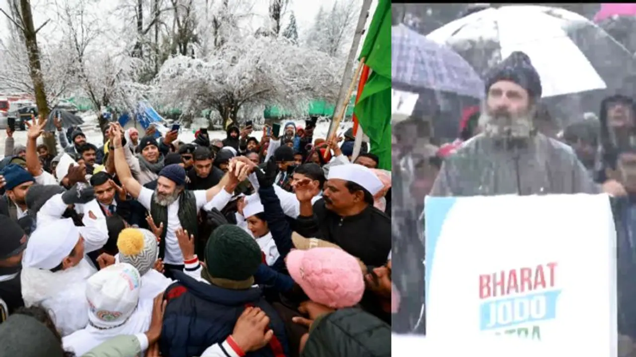 Bharat Jodo Yatra closing ceremony:பாரத் ஜோடோ யாத்ரா நிறைவு!கொட்டும் பனிமழையிலும் காஷ்மீரில் காங்கிரஸ் பேரணி 