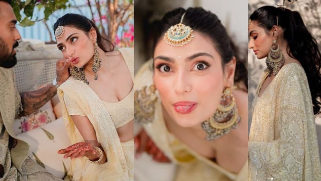 മെഹന്ദിയ്ക്ക് അണിഞ്ഞത് മുത്തശ്ശിയുടെ കമ്മല്; 39,000 സ്വരോസ്കി ക്രിസ്റ്റലുകളുള്ള ലെഹങ്കയില് അഥിയ മെഹന്ദിയ്ക്ക് അണിഞ്ഞത് മുത്തശ്ശിയുടെ കമ്മല്; 39,000 സ്വരോസ്കി ക്രിസ്റ്റലുകളുള്ള ലെഹങ്കയില് അഥിയ