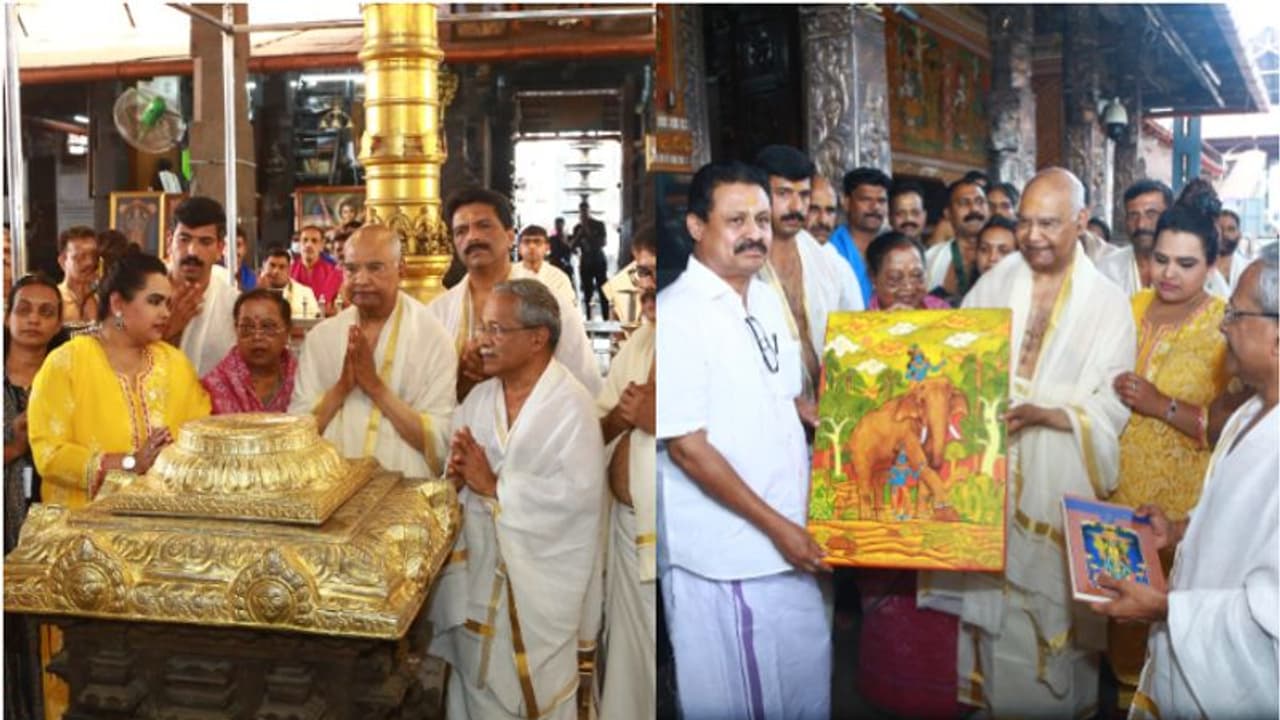 ഗുരുവായൂർ ക്ഷേത്ര ദർശനം നടത്തി മുൻ രാഷ്ട്രപതി രാംനാഥ് കോവിന്ദും കുടുംബവും 