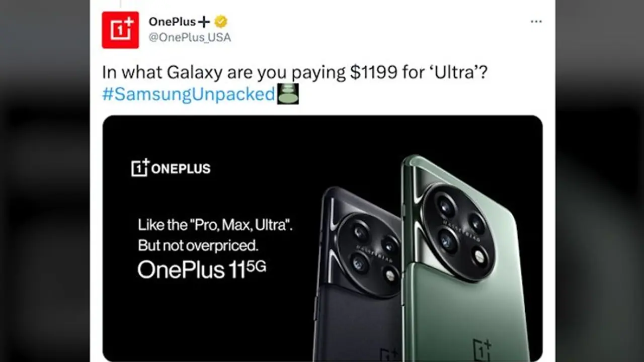 Like the 'Pro, Max, Ultra' but not overpriced: OnePlus takes sly dig at Samsung Galaxy S23 Ultra Like the 'Pro, Max, Ultra' but not overpriced: OnePlus takes sly dig at Samsung Galaxy S23 Ultra