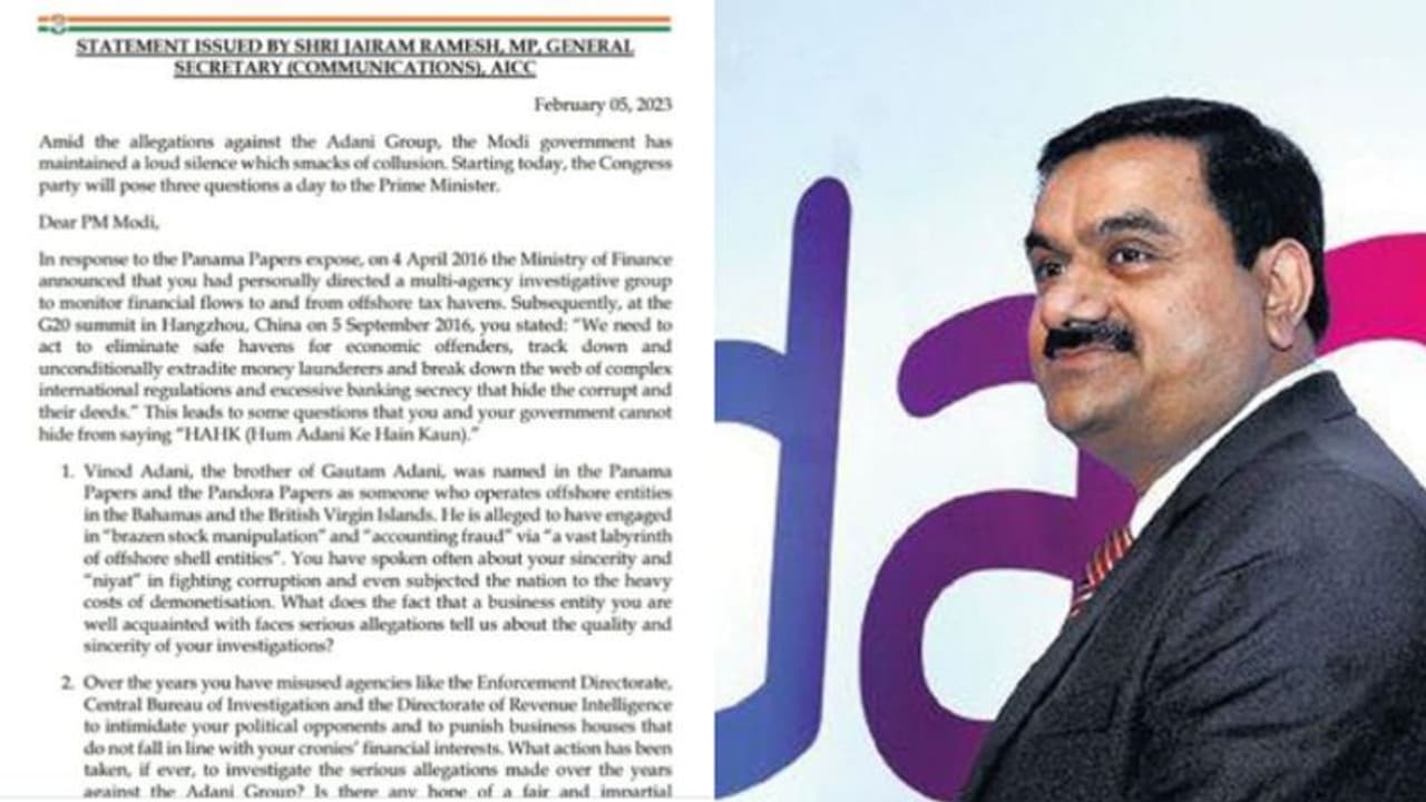 അദാനി വിവാദത്തില്‍ മോദിയുടെ മൗനത്തിനെതിരെ കോൺഗ്രസ്, പ്രധാനമന്ത്രിക്കെതിരെ ചോദ്യപരമ്പര, ആദ്യദിനം 3 ചോദ്യങ്ങള്‍