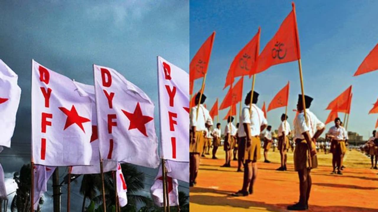 ക്ഷേത്രമുറ്റത്ത് ആർഎസ്എസ് ശാഖ, മുദ്രാവാക്യം വിളിച്ചെത്തി ഡിവൈഎഫ്ഐ പ്രവർത്തകർ, വൻ പൊലീസ് സന്നാഹം