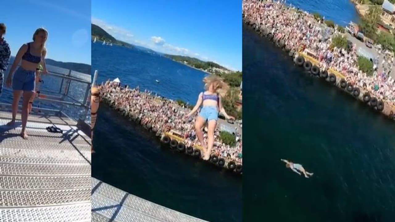 டெத் டைவிங் செய்த நார்வே இளம்பெண்... திகைக்கவைக்கும் வீடியோ இணையத்தில் வைரல்!!