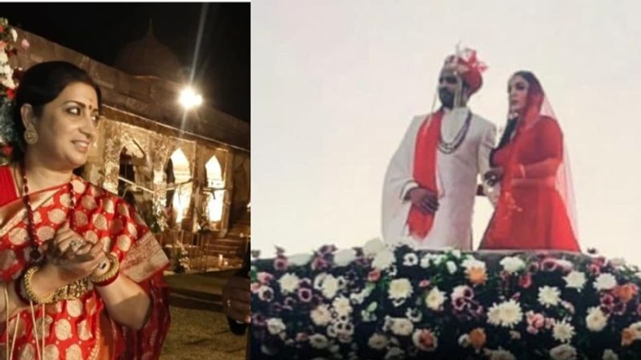 ചുവപ്പ് സാരിയില്‍ സ്മൃതി; ചുവപ്പ് ലെഹങ്കയില്‍ മകള്‍ ഷാനെല്ല ഇറാനി; ചിത്രങ്ങള്‍ വൈറല്‍