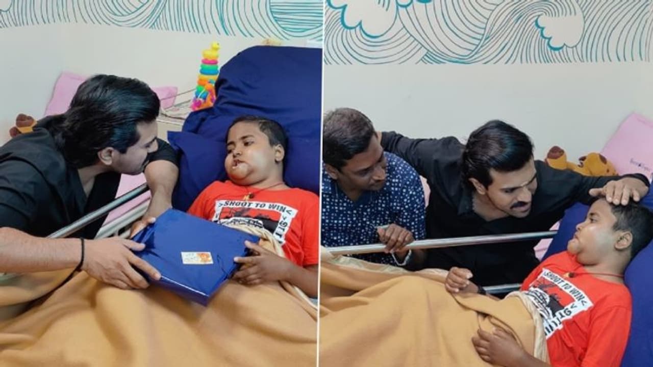 കരുതലിന്റെ സാന്നിധ്യം; ക്യാൻസർ ബാധിതനായ കുട്ടി ആരാധകനെ കാണാനെത്തി രാം ചരൺ ചിത്രങ്ങൾ കരുതലിന്റെ സാന്നിധ്യം; ക്യാൻസർ ബാധിതനായ കുട്ടി ആരാധകനെ കാണാനെത്തി രാം ചരൺ ചിത്രങ്ങൾ