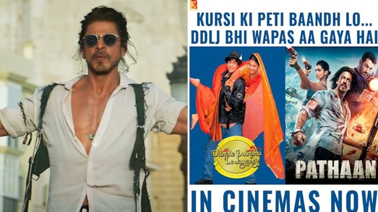 DDLJ re released in Valentines Week, SRK humorous reaction to Pathaan competing with Raj is priceless DDLJ re released in Valentines Week, SRK humorous reaction to Pathaan competing with Raj is priceless