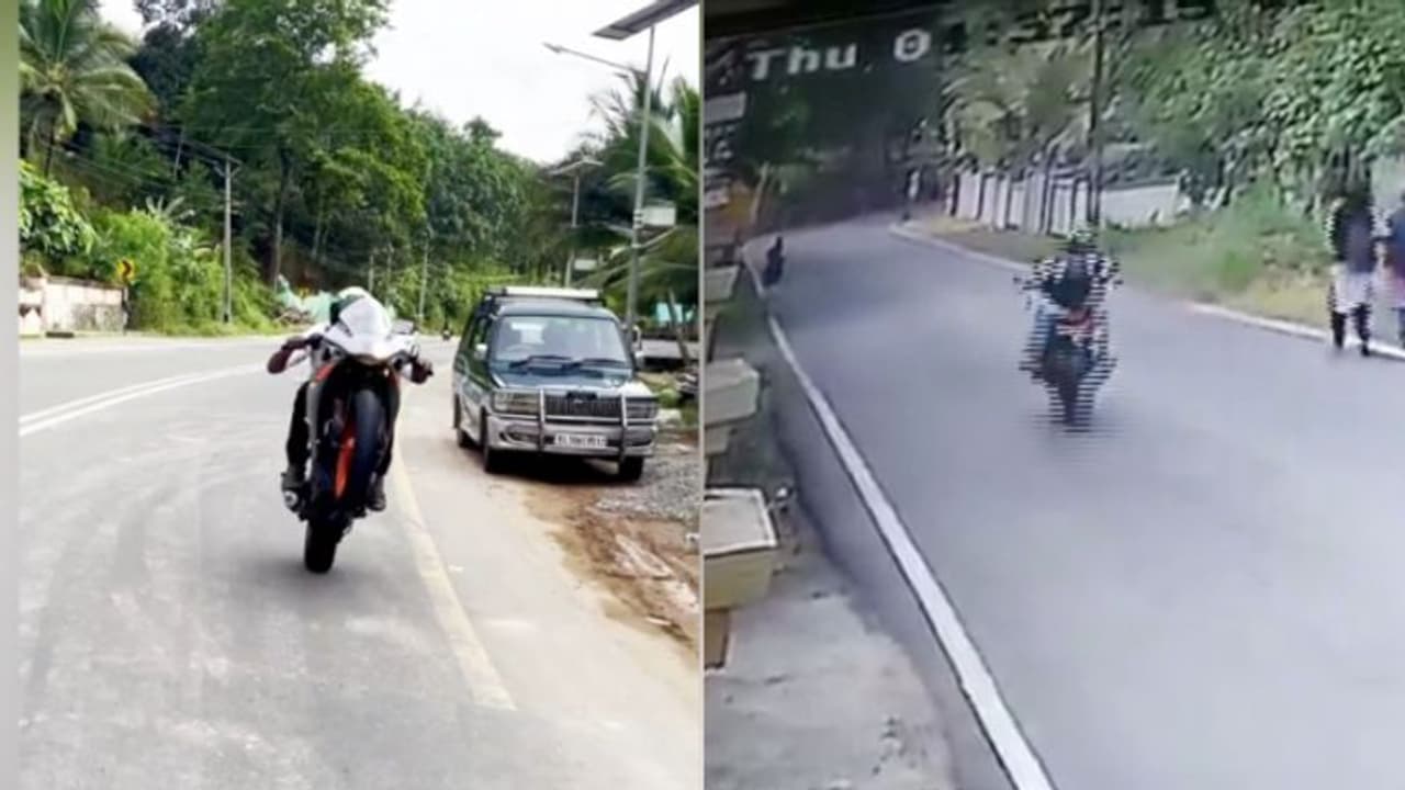 ബൈക്ക് അഭ്യാസം, 7 തവണ പിഴയിട്ടിട്ടും മാറ്റമില്ല; കല്ലമ്പലത്ത് വഴിയാത്രക്കാരിയെ ഇടിച്ച് തെറിപ്പിച്ച് 'ബൈക്കര്' ബൈക്ക് അഭ്യാസം, 7 തവണ പിഴയിട്ടിട്ടും മാറ്റമില്ല; കല്ലമ്പലത്ത് വഴിയാത്രക്കാരിയെ ഇടിച്ച് തെറിപ്പിച്ച് 'ബൈക്കര്'