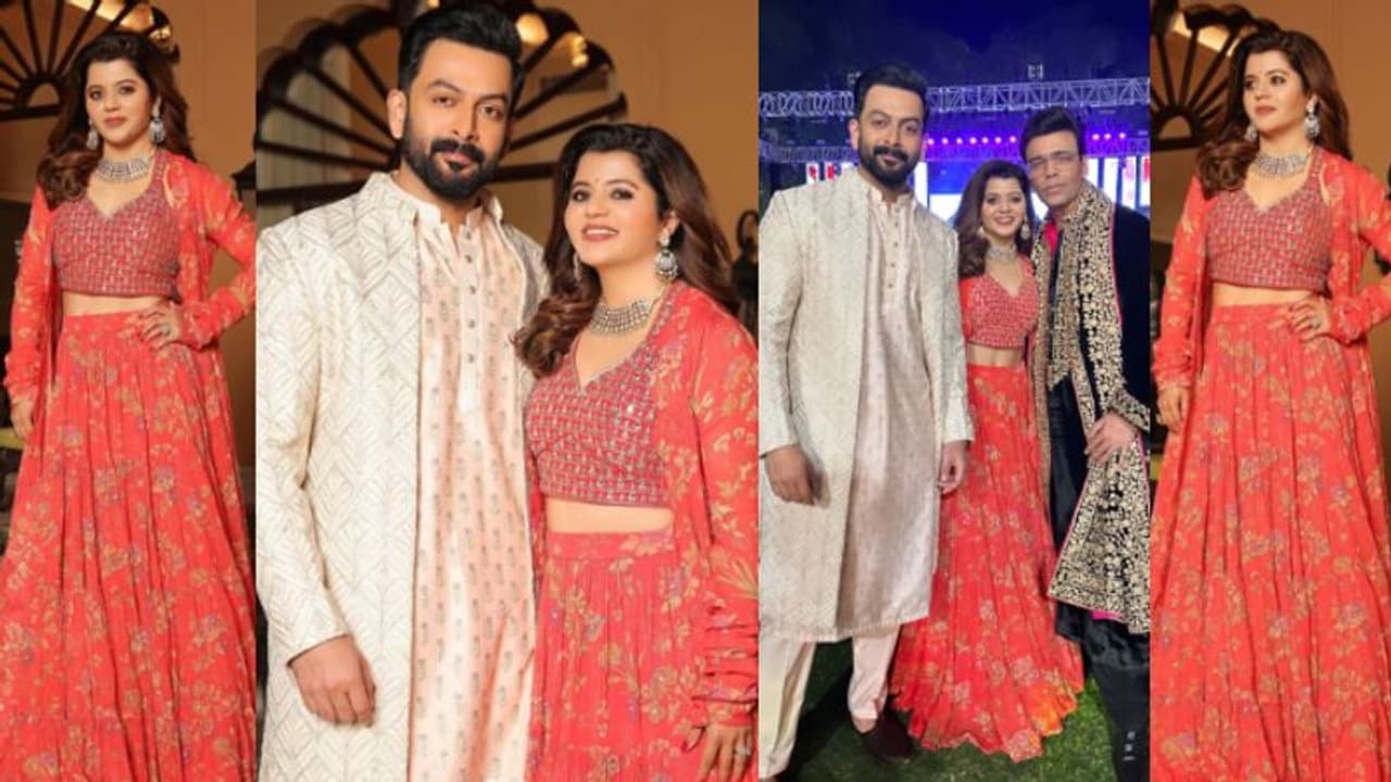 ഫ്ലോറൽ ലെഹങ്കയില്‍ മനോഹരിയായി സുപ്രിയ മേനോൻ; ഒപ്പം ഷര്‍വാണിയില്‍ പൃഥ്വിരാജും; ചിത്രങ്ങള്‍... 