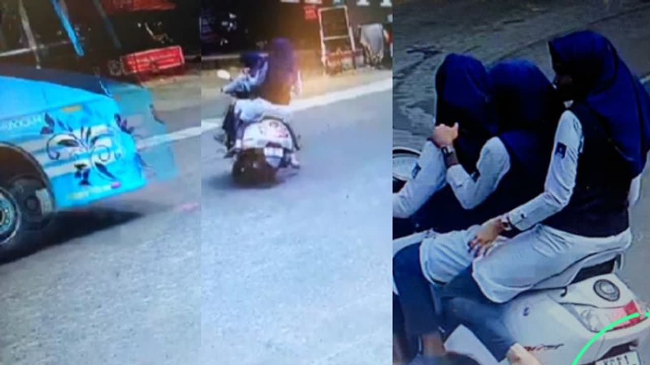 ലൈസന്സില്ല, ഹെല്മറ്റും; സ്കൂട്ടറിൽ ട്രിപ്പിളടിച്ച് വിദ്യാർത്ഥിനികളുടെ മരണപ്പാച്ചില്, കേസെടുത്ത് എംവിഡി ലൈസന്സില്ല, ഹെല്മറ്റും; സ്കൂട്ടറിൽ ട്രിപ്പിളടിച്ച് വിദ്യാർത്ഥിനികളുടെ മരണപ്പാച്ചില്, കേസെടുത്ത് എംവിഡി
