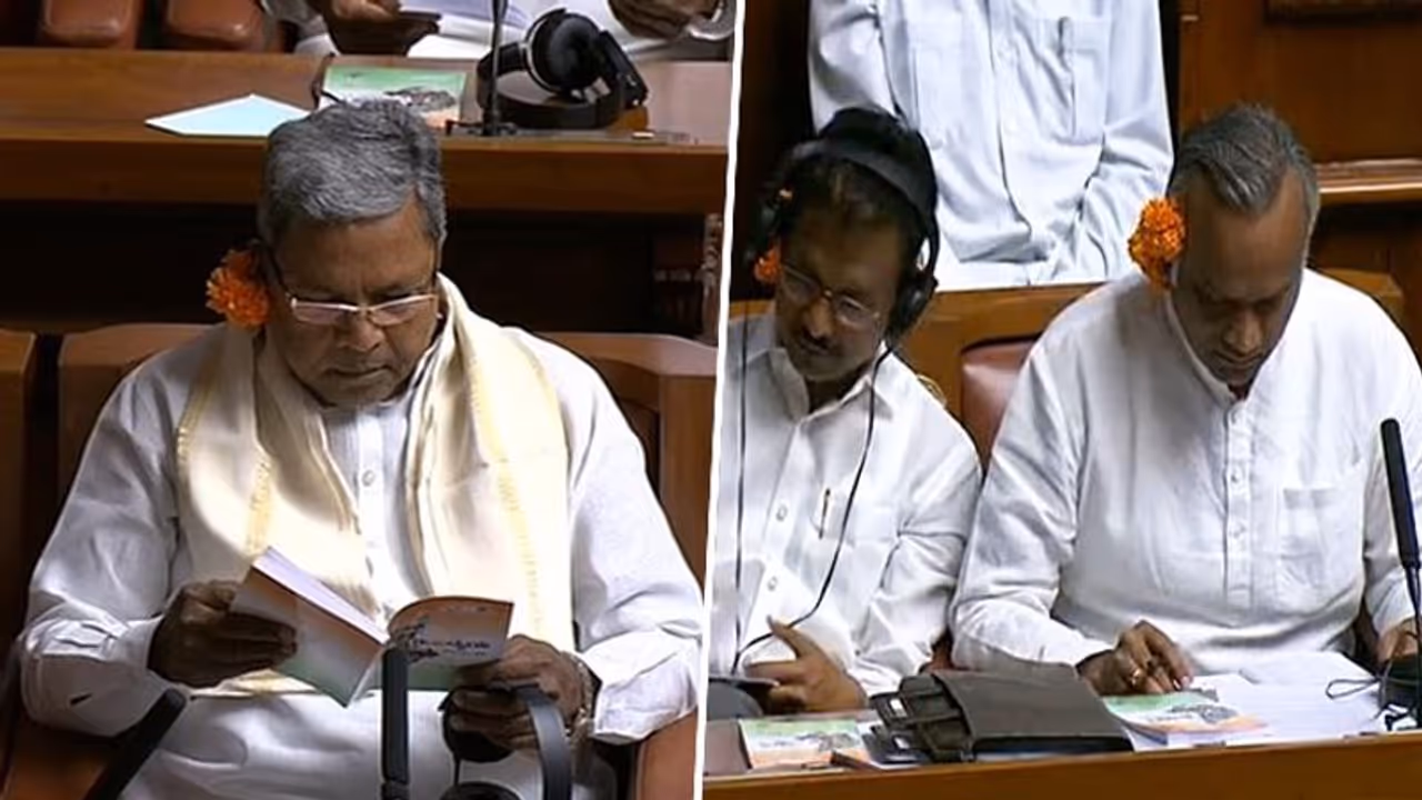 Karnataka Congress MLAs don flower over their ears during budget presentation; here's why 