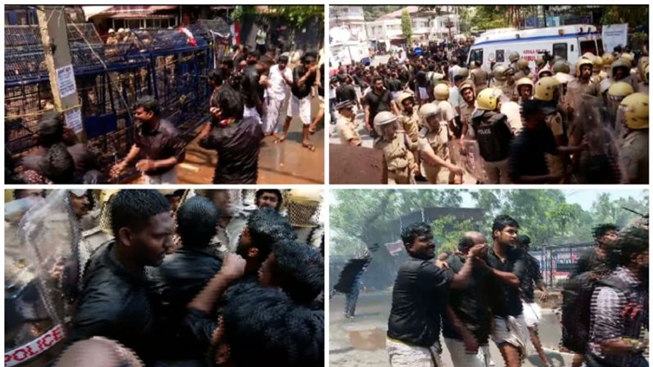 കറുത്ത വസ്ത്രം ധരിച്ച് ക്ലിഫ് ഹൗസിലേക്ക് യൂത്ത് കോൺഗ്രസ് മാർച്ച്; പൊലീസുമായി സംഘർഷം, പ്രവർത്തകന് പരിക്ക് 