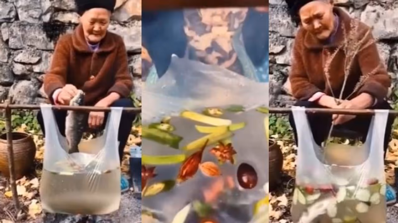 പ്ലാസ്റ്റിക് ബാഗിൽ ഫിഷ് സൂപ്പ് തയ്യാറാക്കുന്ന സ്ത്രീ; വിമര്ശനം പ്ലാസ്റ്റിക് ബാഗിൽ ഫിഷ് സൂപ്പ് തയ്യാറാക്കുന്ന സ്ത്രീ; വിമര്ശനം