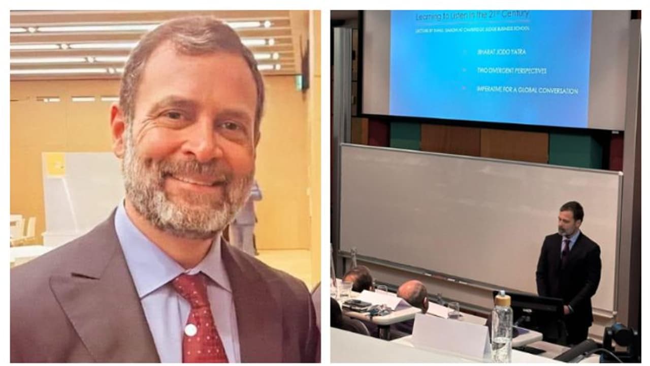 മുടിയും താടിയും വെട്ടിയൊതുക്കി, കോട്ടിട്ട് ടൈ കെട്ടി; കേംബ്രിഡ്ജ് സർവകലാശാലയിൽ പുത്തന് ലുക്കില് രാഹുൽഗാന്ധി മുടിയും താടിയും വെട്ടിയൊതുക്കി, കോട്ടിട്ട് ടൈ കെട്ടി; കേംബ്രിഡ്ജ് സർവകലാശാലയിൽ പുത്തന് ലുക്കില് രാഹുൽഗാന്ധി