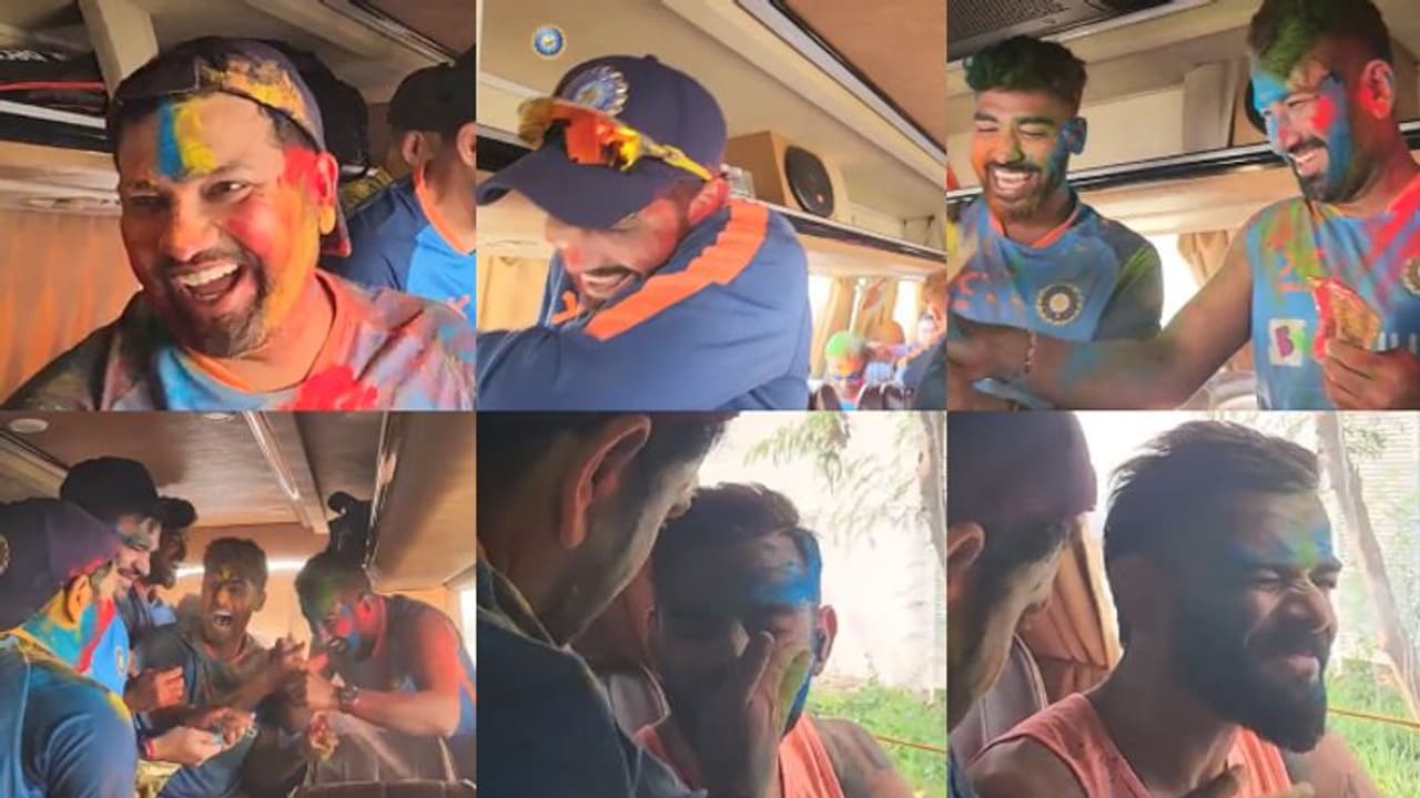 ഹോളി ദിനത്തില് നിറങ്ങളില് നീരാടി ടീം ഇന്ത്യ; ടീം ബസില് കയറിയിരുന്ന കോലിയെ കൈയോടെ പൊക്കി രോഹിത് വീഡിയോ ഹോളി ദിനത്തില് നിറങ്ങളില് നീരാടി ടീം ഇന്ത്യ; ടീം ബസില് കയറിയിരുന്ന കോലിയെ കൈയോടെ പൊക്കി രോഹിത് വീഡിയോ
